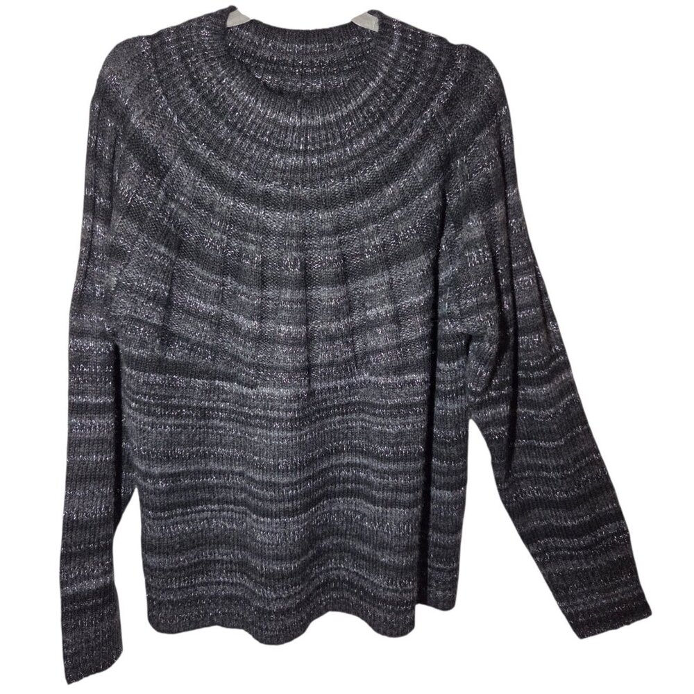 Knox Rose Black Gray Silver-Metallic-Threaded Striped‎ Pullover Sweater XL NWT